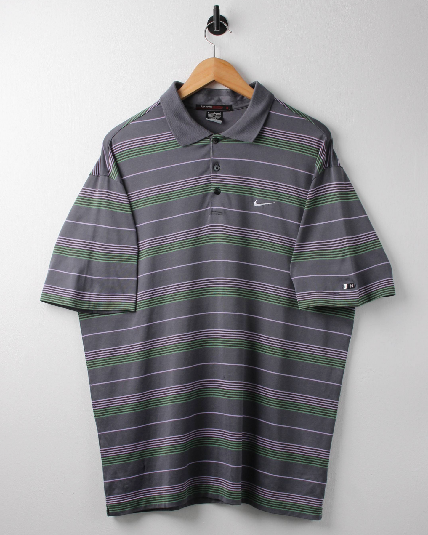 00s Nike Tiger Woods Grey Striped Polo (L)