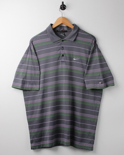 00s Nike Tiger Woods Grey Striped Polo (L)