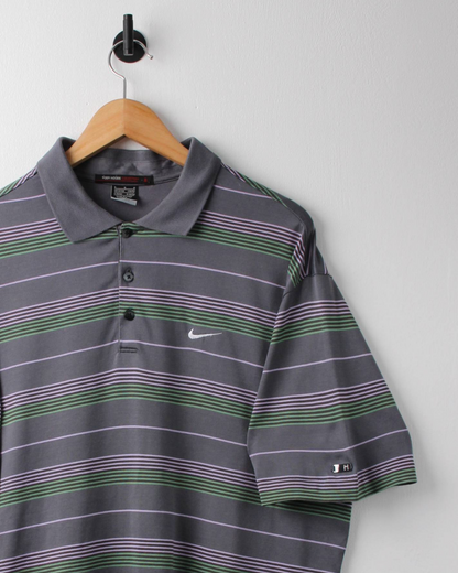 00s Nike Tiger Woods Grey Striped Polo (L)