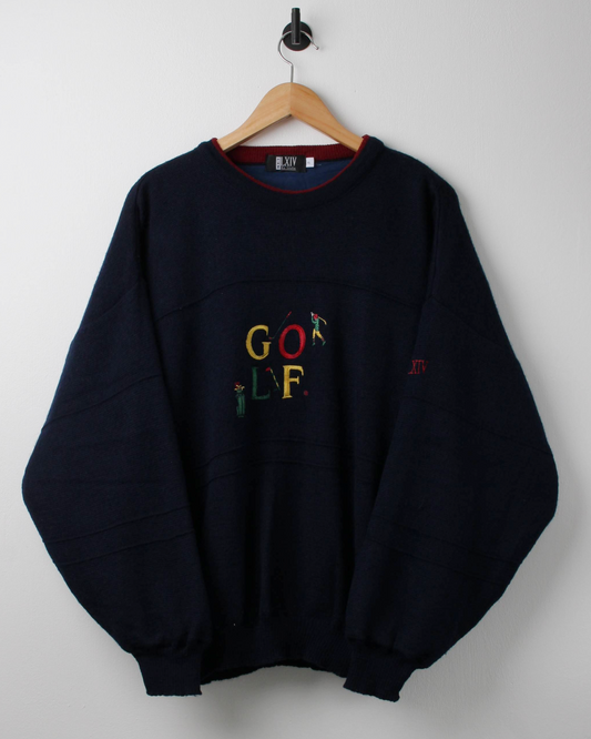 90s LXIV ‘Golf’ Graphic Windbreaker Knit (L)