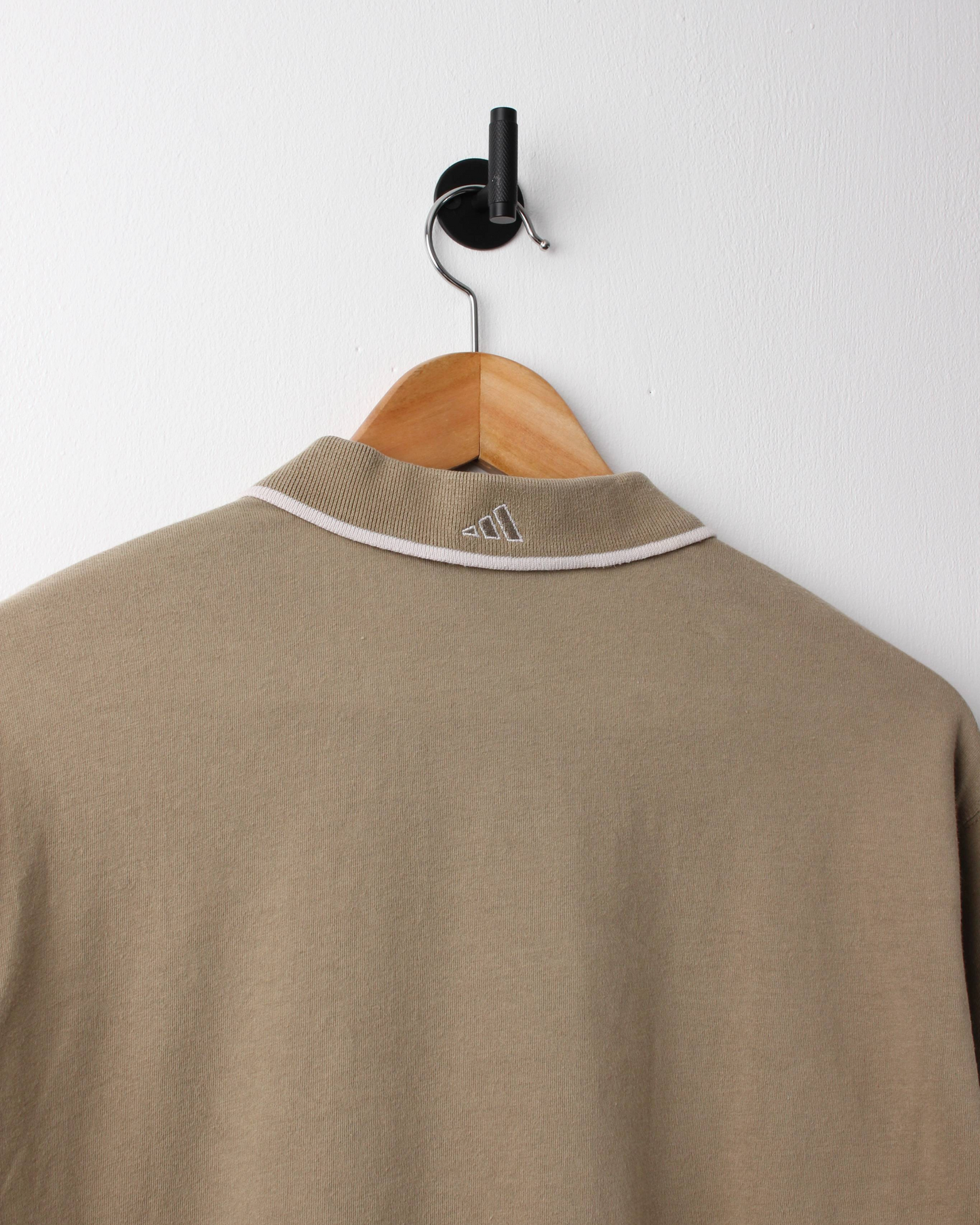 90s Adidas Centre Logo Khaki Striped Polo (M)