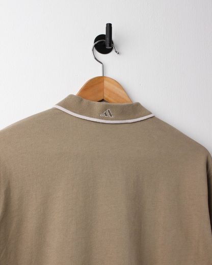 90s Adidas Centre Logo Khaki Striped Polo (M)