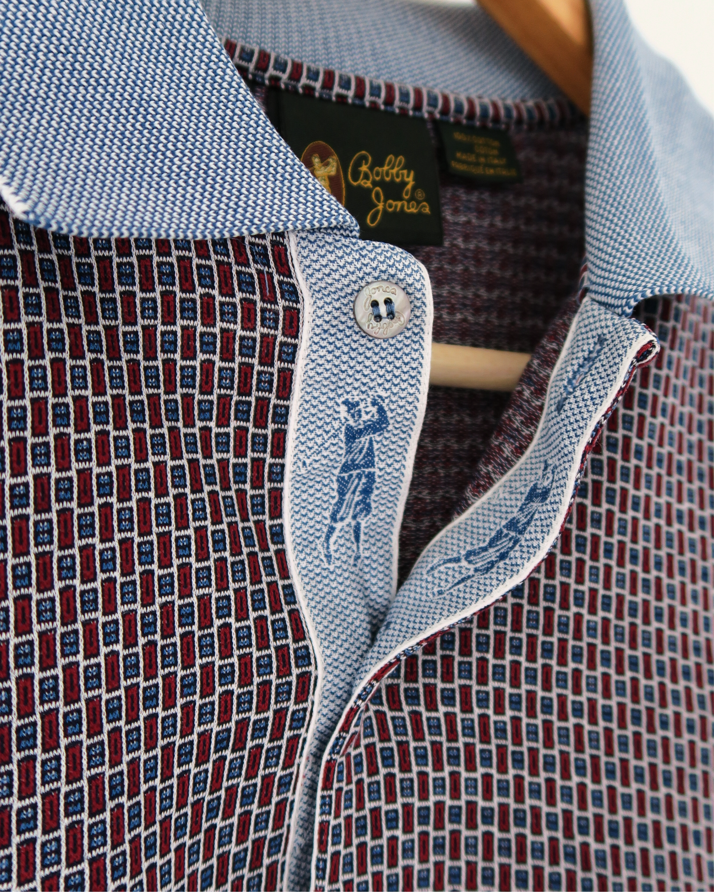90s Bobby Jones Blue & Red Geometric Pattern Polo (M)