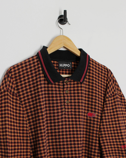 90s Hippo Plaid Polo-Shirt (XL)