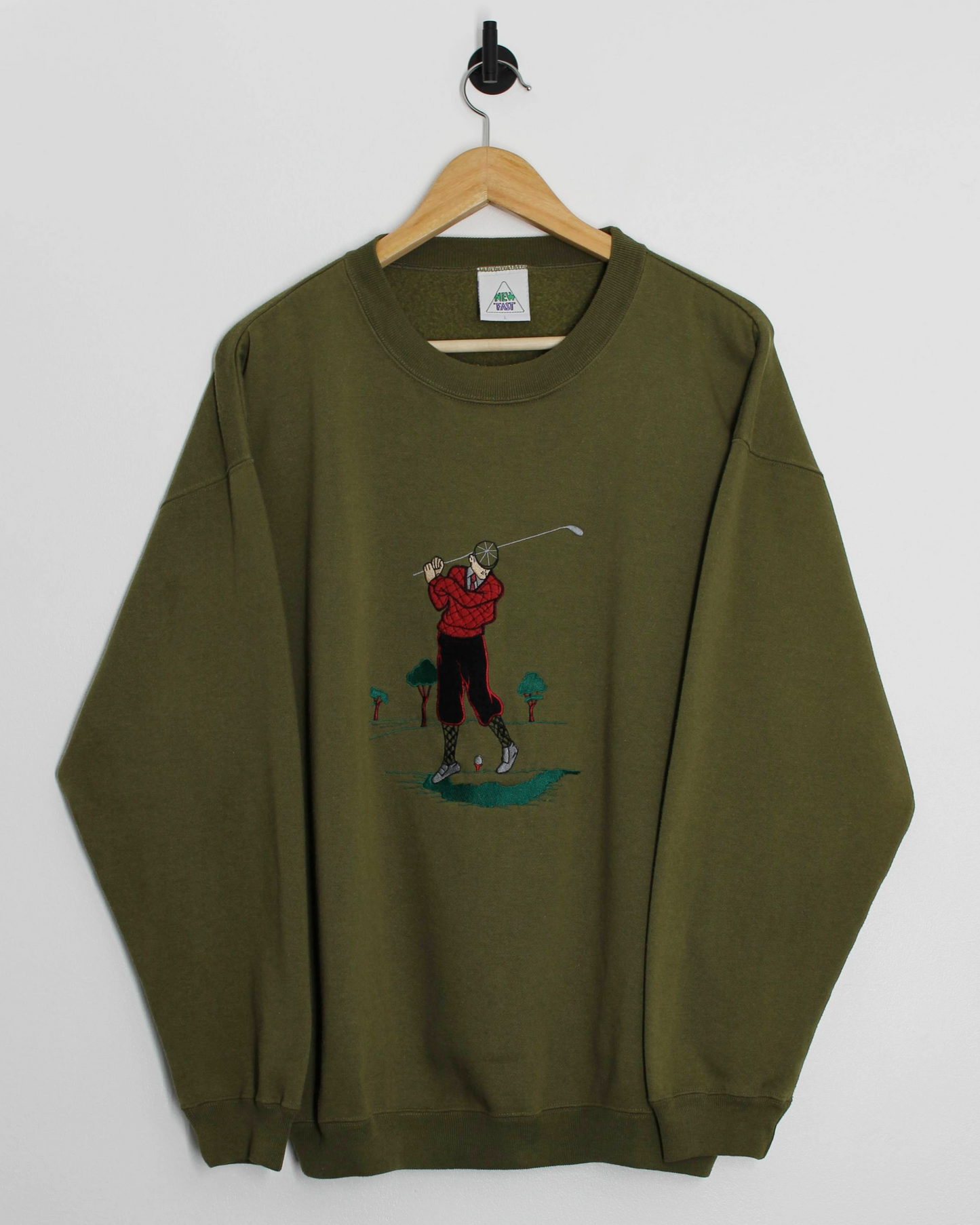 New Fast Khaki Green Graphic Crewneck Sweatshirt (M)