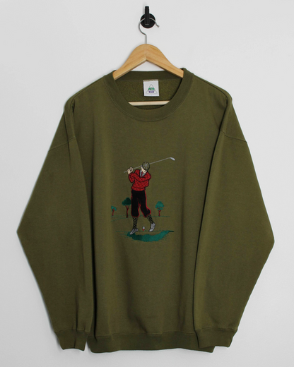 New Fast Khaki Green Graphic Crewneck Sweatshirt (M)