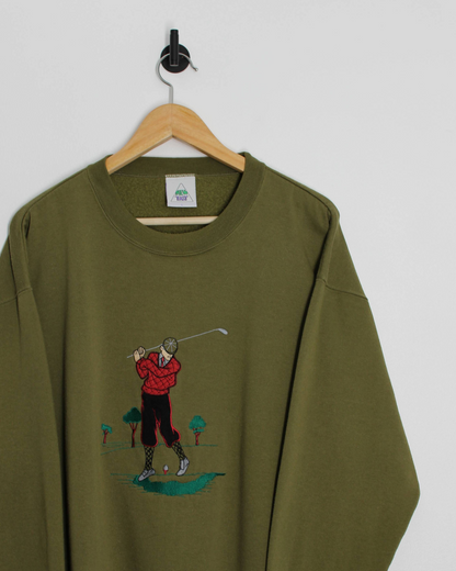 New Fast Khaki Green Graphic Crewneck Sweatshirt (M)