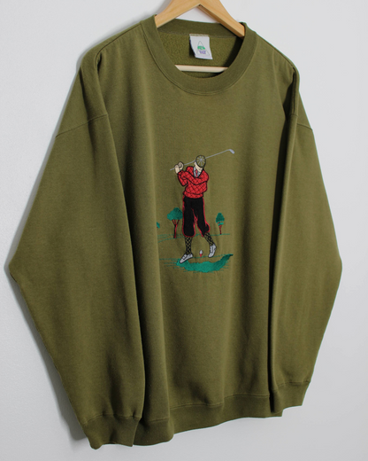 New Fast Khaki Green Graphic Crewneck Sweatshirt (M)