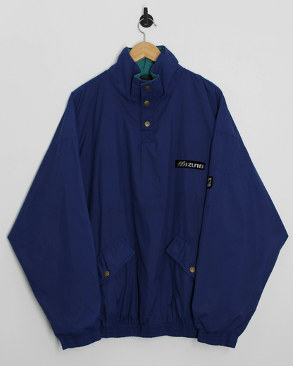 90s Mizuno Blue/Teal Buttoned Pullover Windbreaker (L)