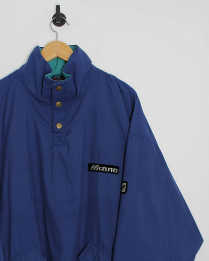 90s Mizuno Blue/Teal Buttoned Pullover Windbreaker (L)
