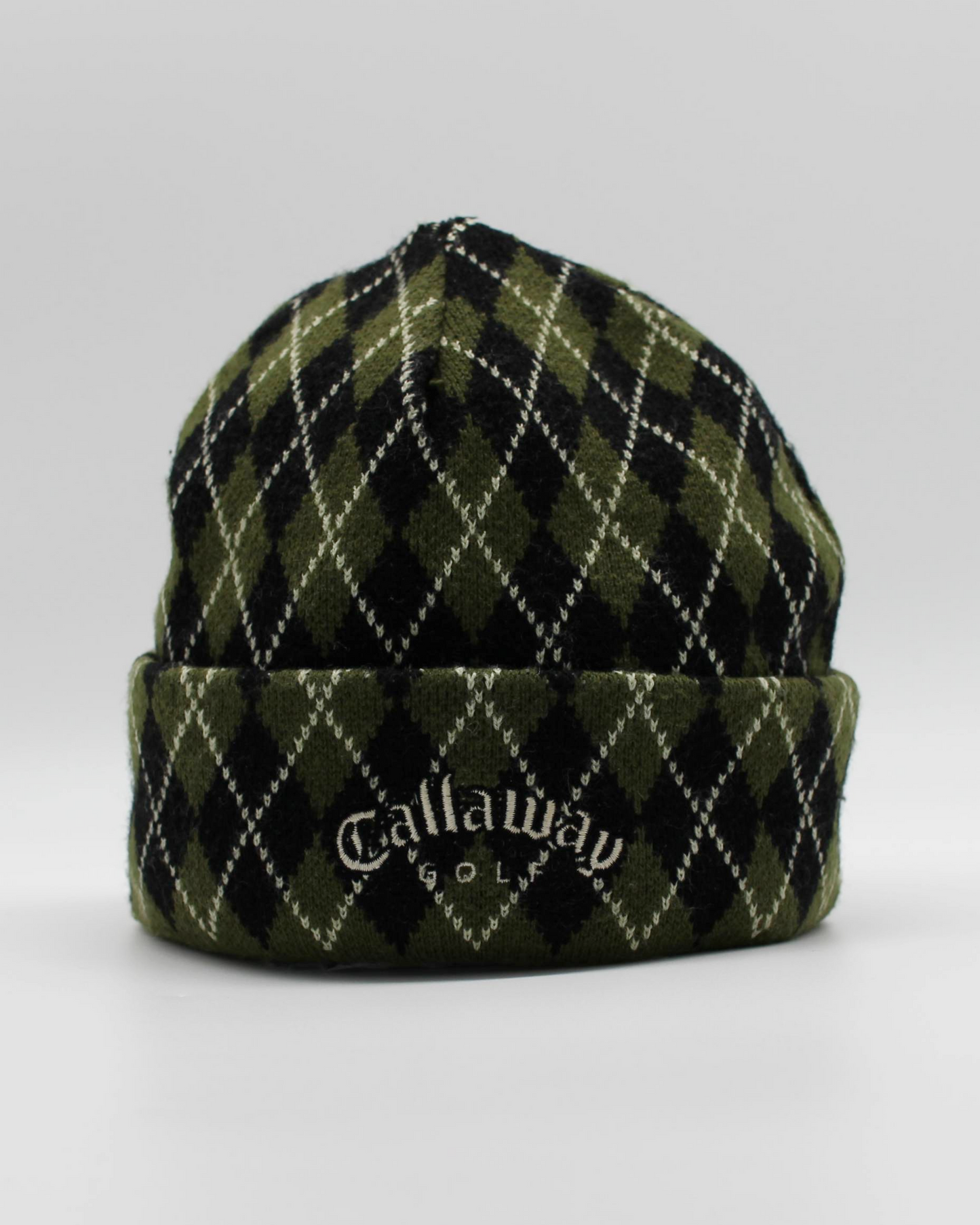 00s Callaway Golf Green Argyle Pattern Beanie Hat (S)