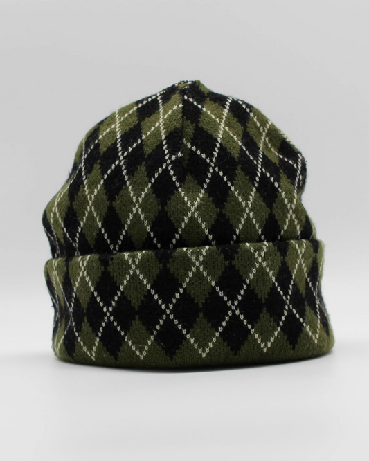 00s Callaway Golf Green Argyle Pattern Beanie Hat (S)