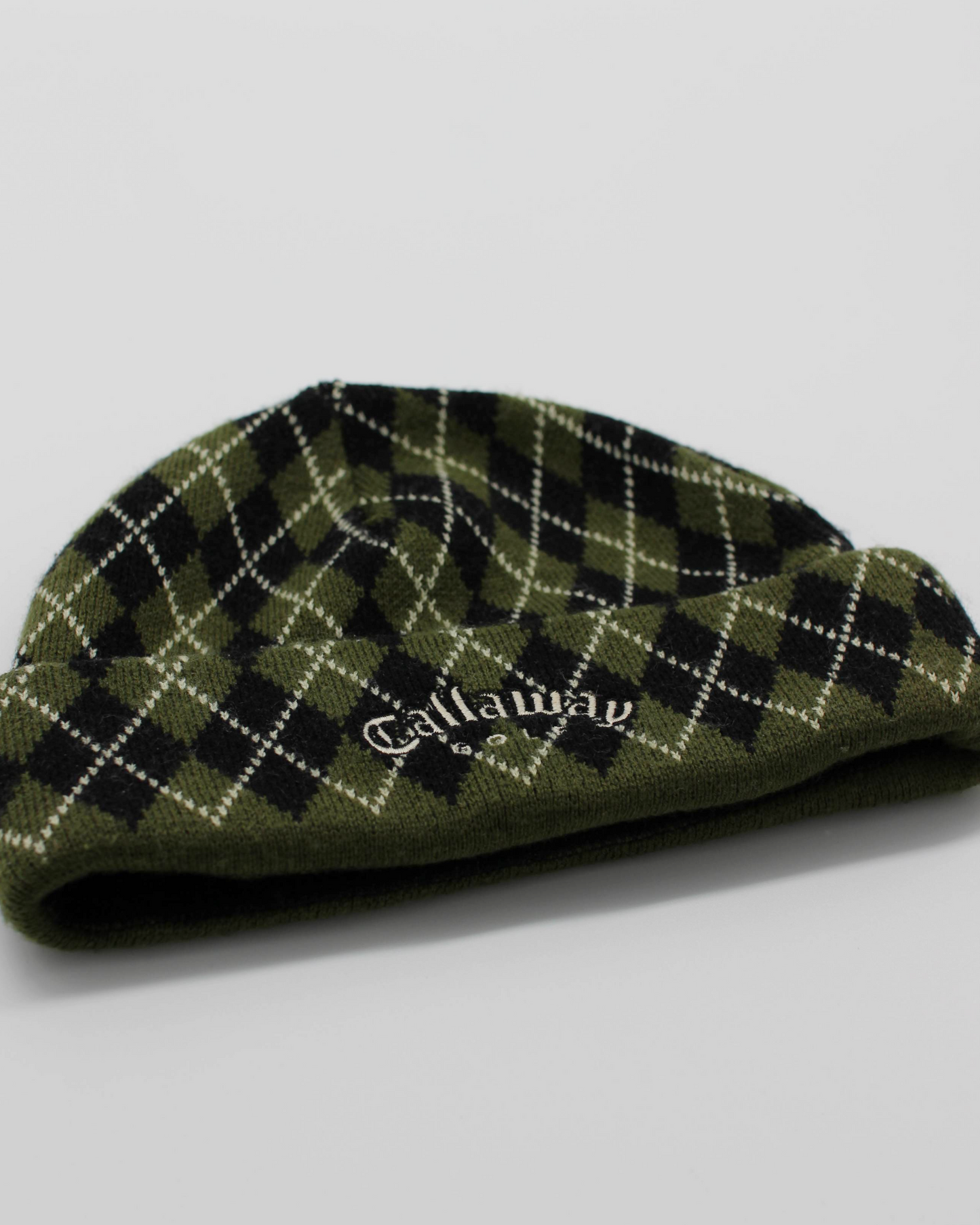 00s Callaway Golf Green Argyle Pattern Beanie Hat (S)
