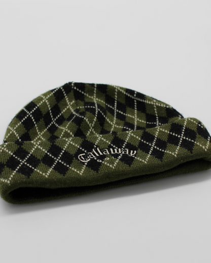 00s Callaway Golf Green Argyle Pattern Beanie Hat (S)