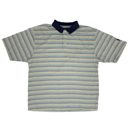 Nike White/Blue/Green Striped Polo-Shirt (L)