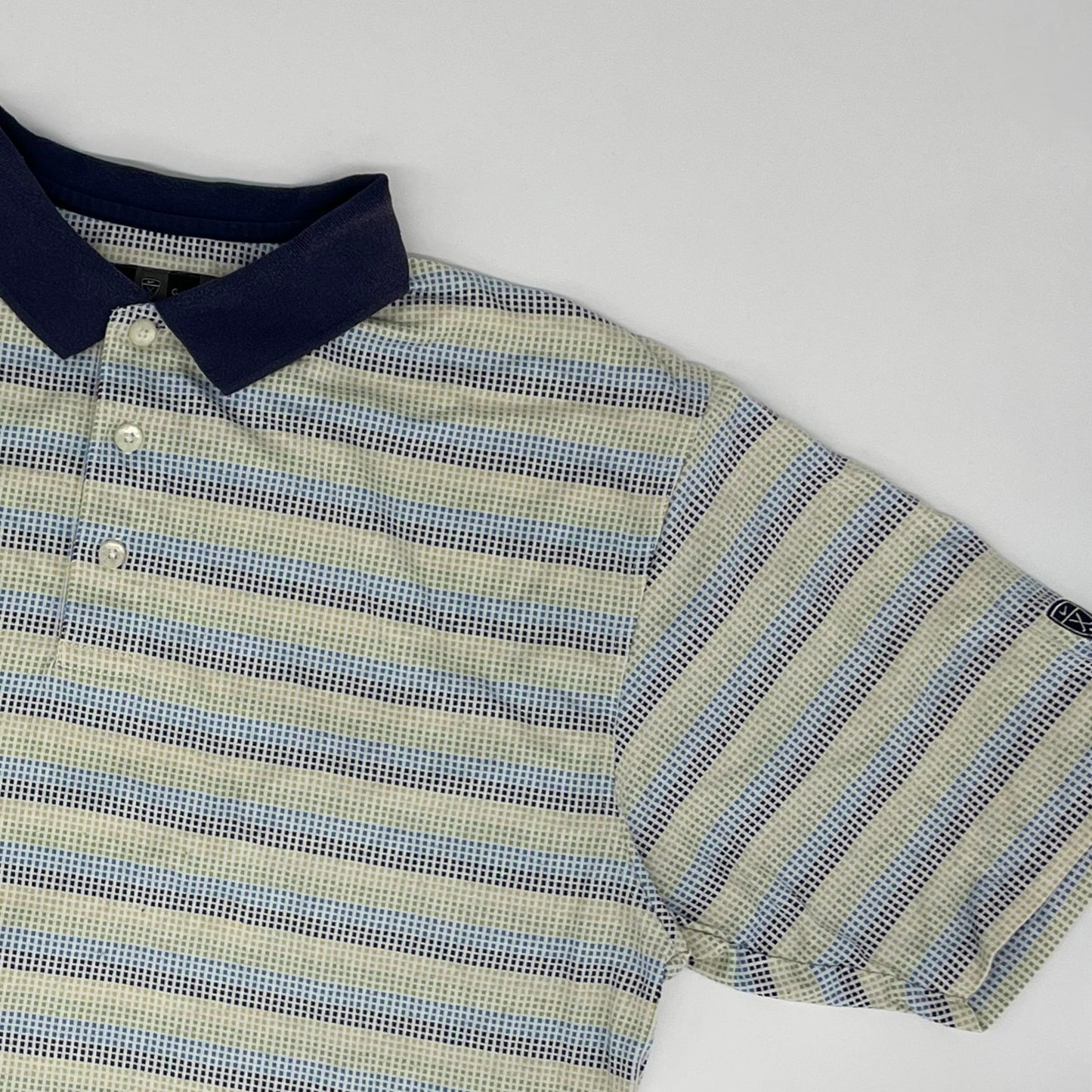 Nike White/Blue/Green Striped Polo-Shirt (L)