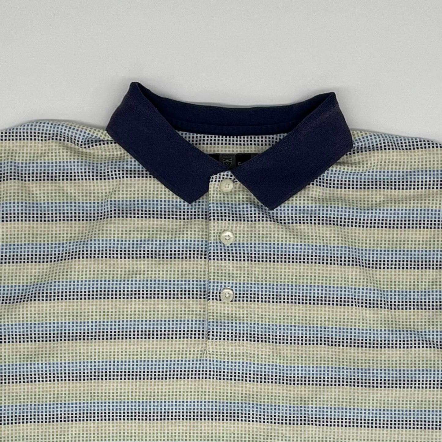 Nike White/Blue/Green Striped Polo-Shirt (L)