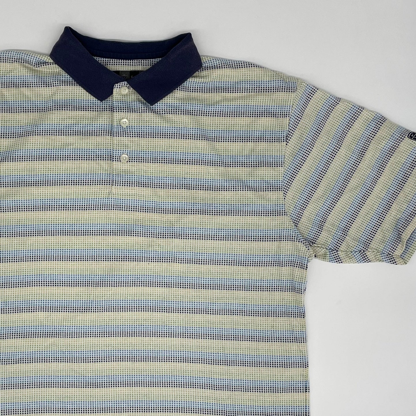 Nike White/Blue/Green Striped Polo-Shirt (L)