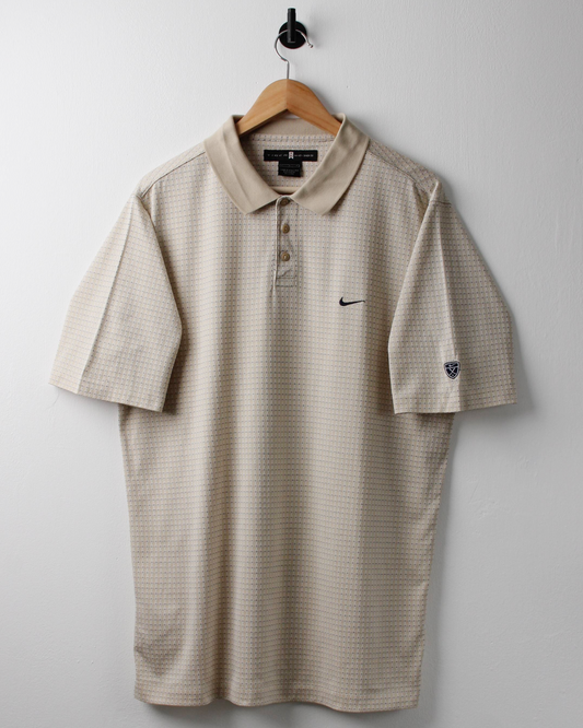 00s Nike Tiger Woods Shield Logo Biege Patterned Polo (L)