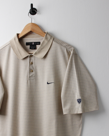 00s Nike Tiger Woods Shield Logo Biege Patterned Polo (L)