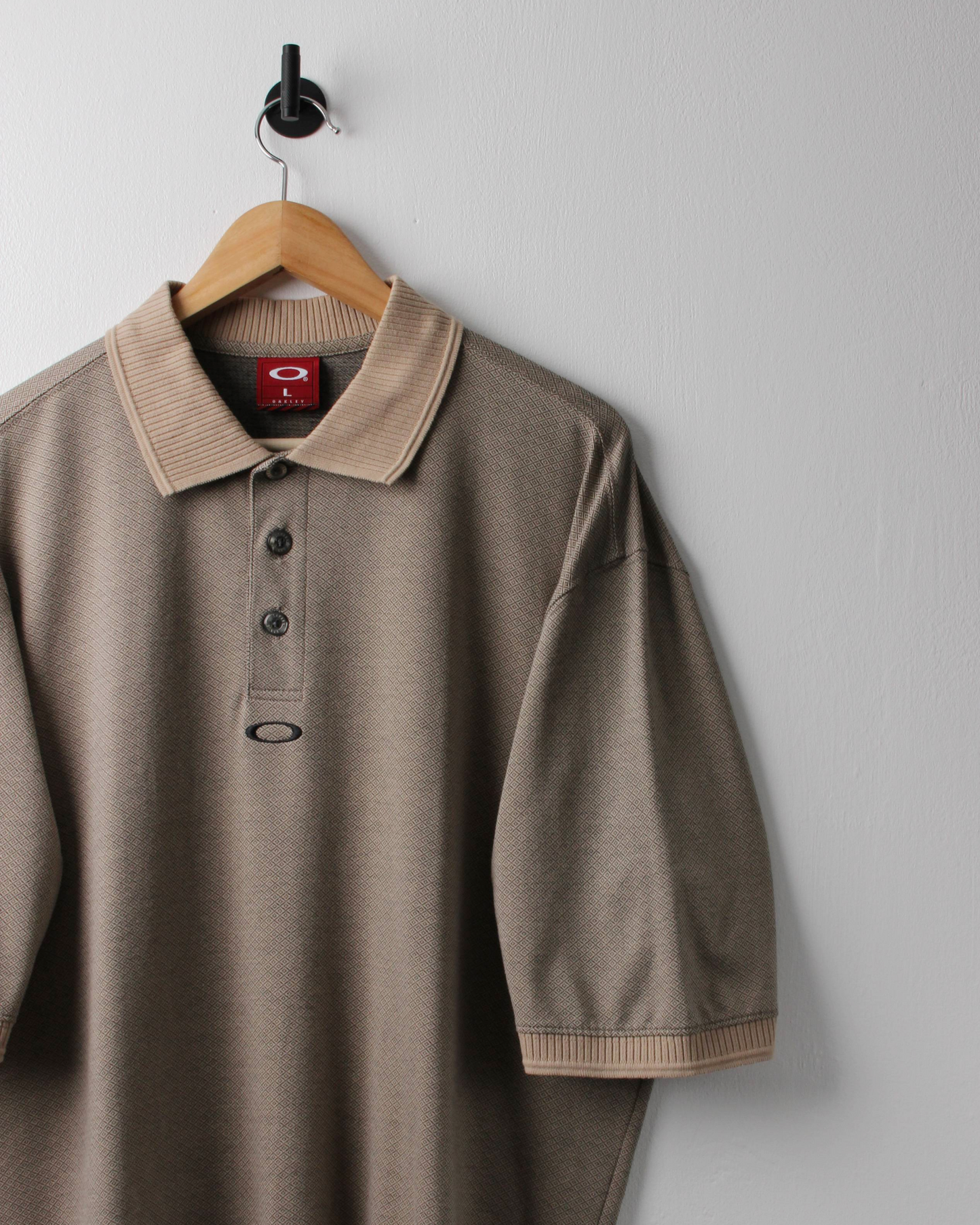 00s Oakley Beige Micro-Patterned Polo (XL)