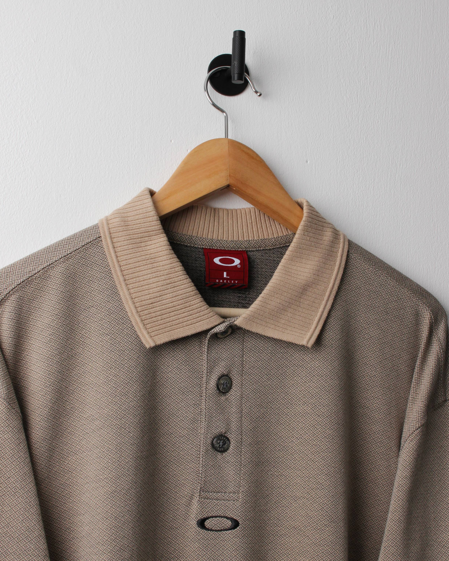 00s Oakley Beige Micro-Patterned Polo (XL)