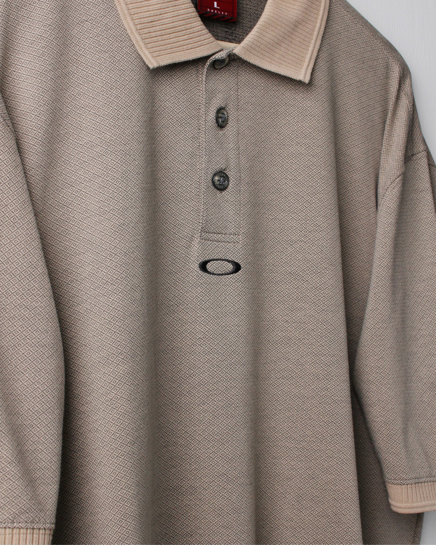 00s Oakley Beige Micro-Patterned Polo (XL)