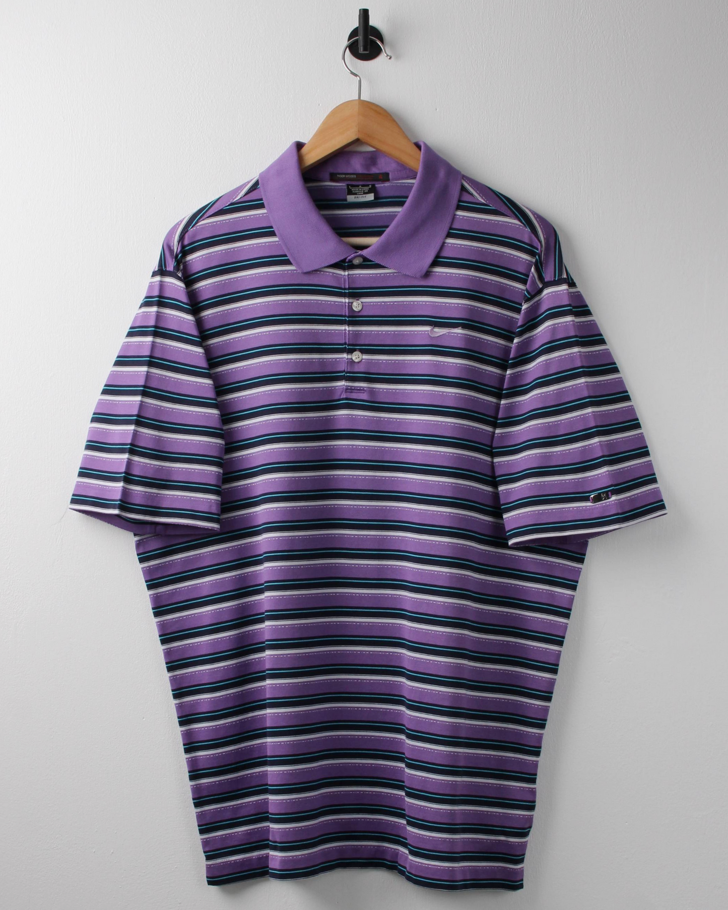 00s Nike Tiger Woods Purple & Navy Striped Polo (L)