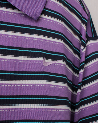 00s Nike Tiger Woods Purple & Navy Striped Polo (L)