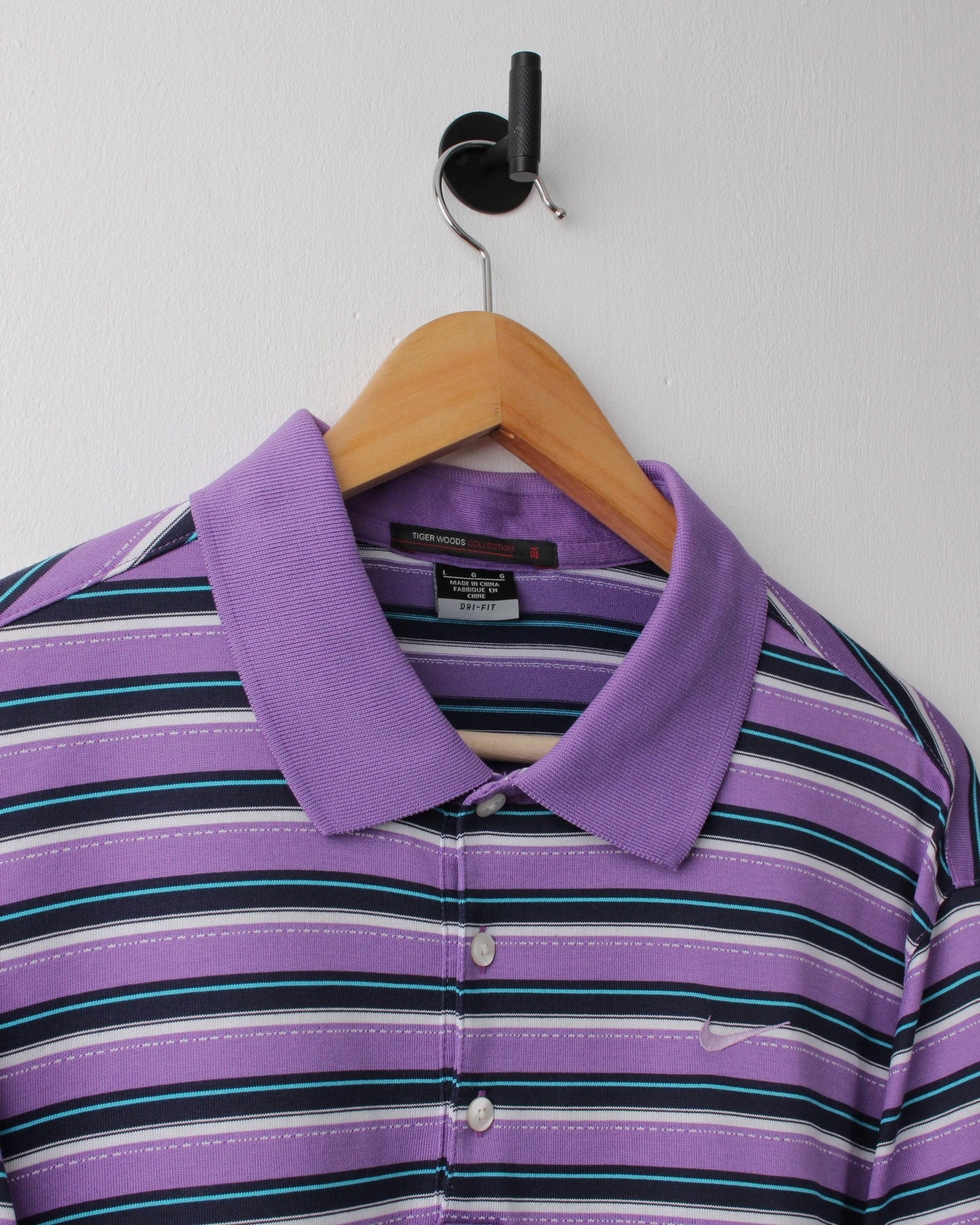00s Nike Tiger Woods Purple & Navy Striped Polo (L)