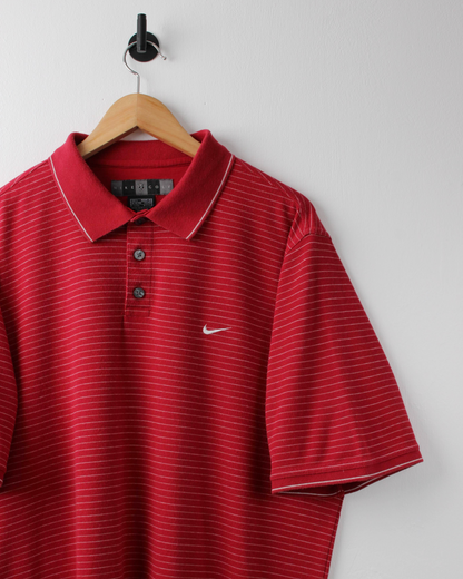 00s Nike Red & White Striped Polo (L)
