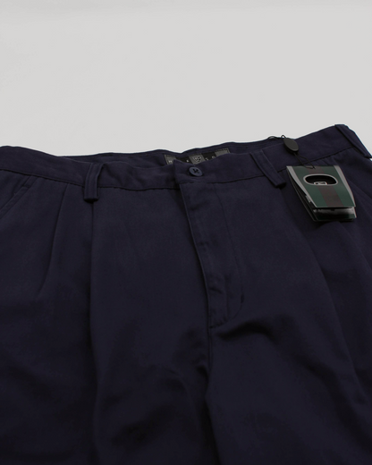 00s Nike Baggy Navy Pleated Trousers with Tags (32W 32L)