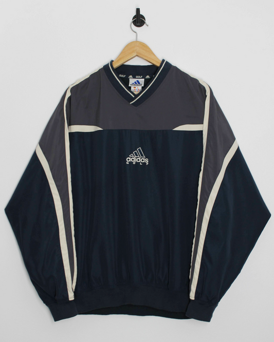 90s Adidas Navy V-Neck Windbreaker (M)