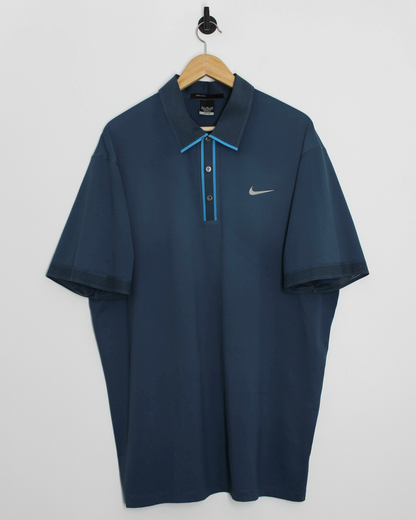 00s Nike Tiger Woods Blue Dri-Fit Polo-Shirt (XL)