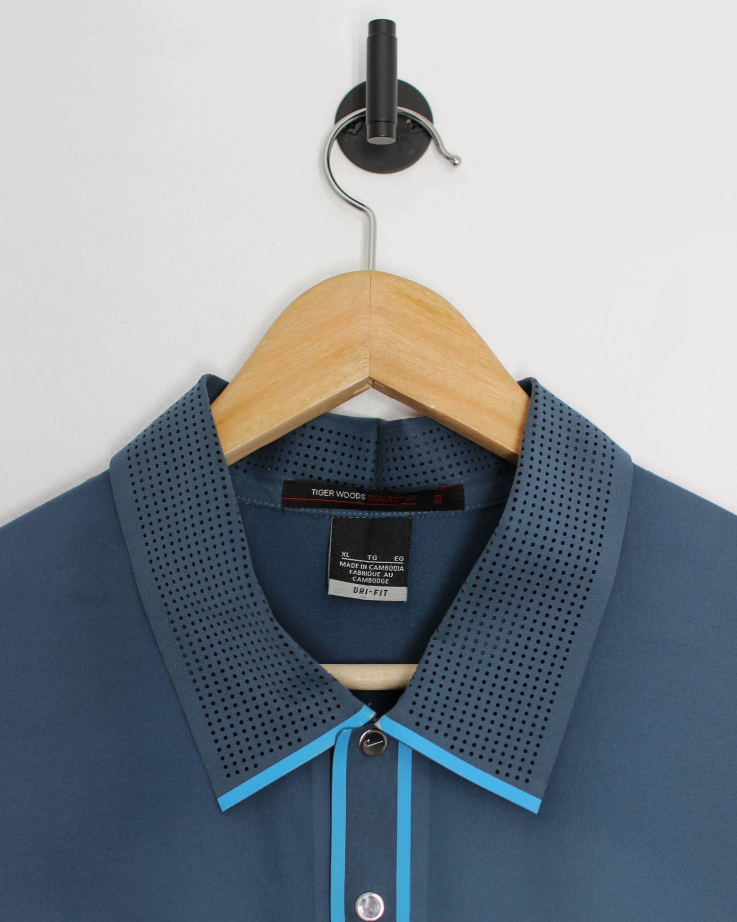 00s Nike Tiger Woods Blue Dri-Fit Polo-Shirt (XL)