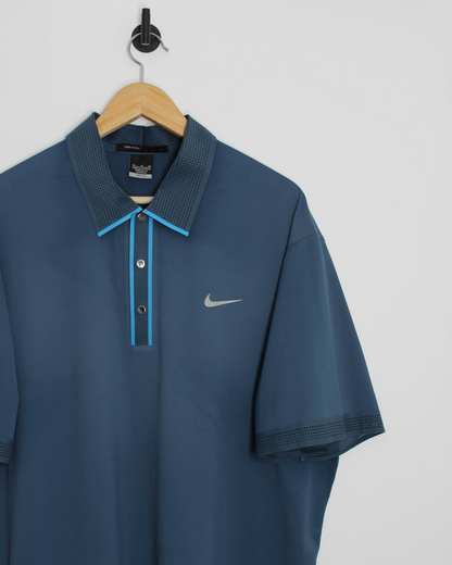00s Nike Tiger Woods Blue Dri-Fit Polo-Shirt (XL)