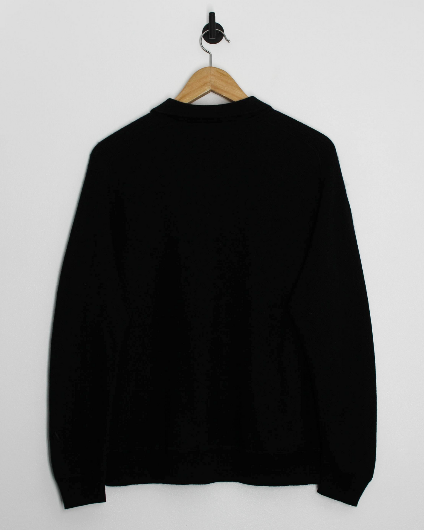 00s Adidas Black Cashmere Long Sleeve Polo-Shirt (M)