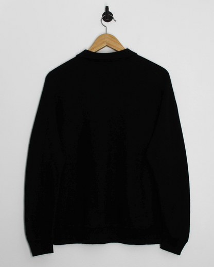 00s Adidas Black Cashmere Long Sleeve Polo-Shirt (M)