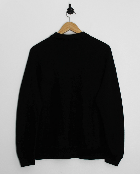 00s Adidas Black Cashmere Long Sleeve Polo-Shirt (M)
