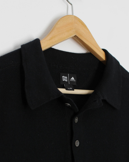 00s Adidas Black Cashmere Long Sleeve Polo-Shirt (M)