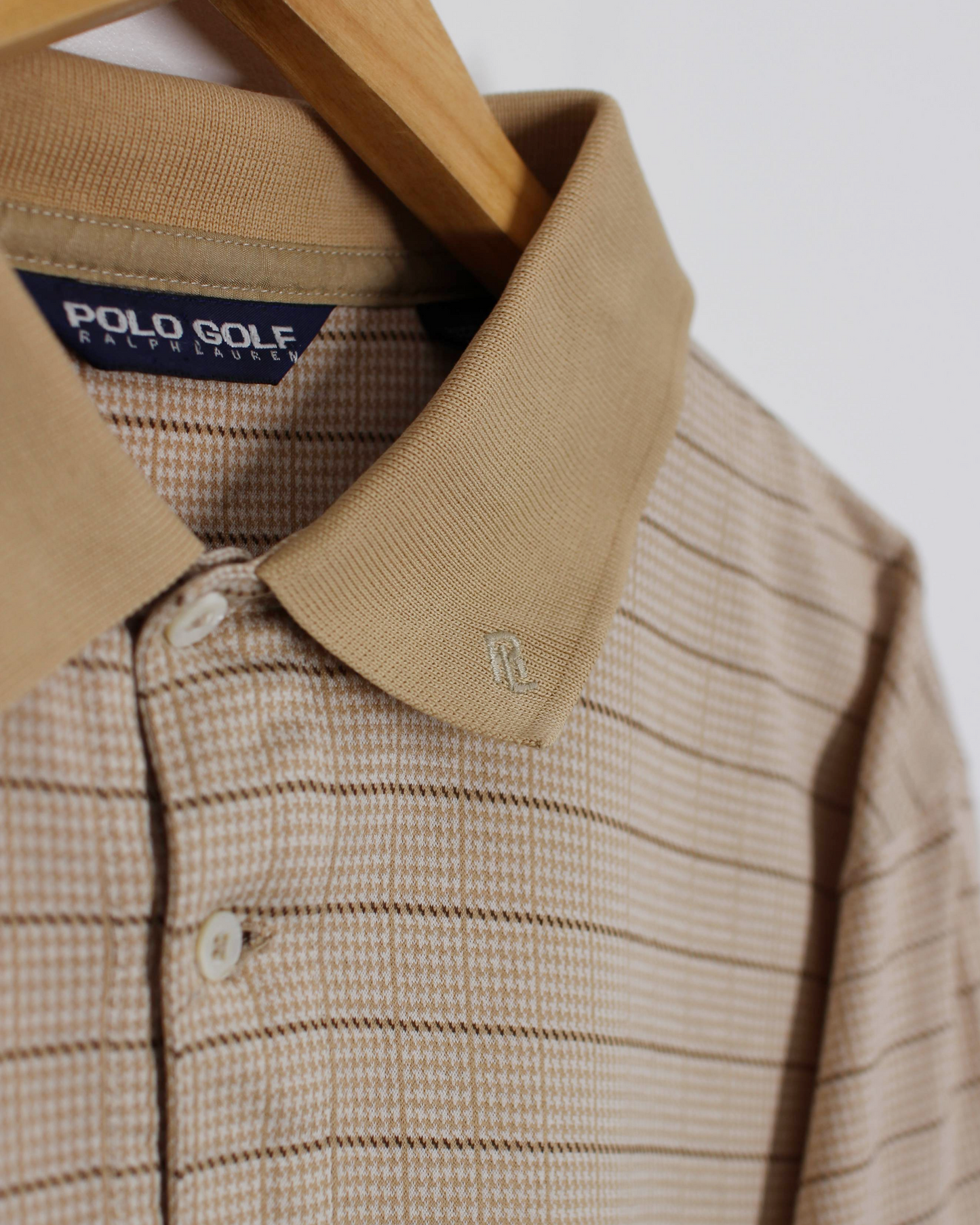 90s Ralph Lauren Abstract Beige Polo-Shirt (L)