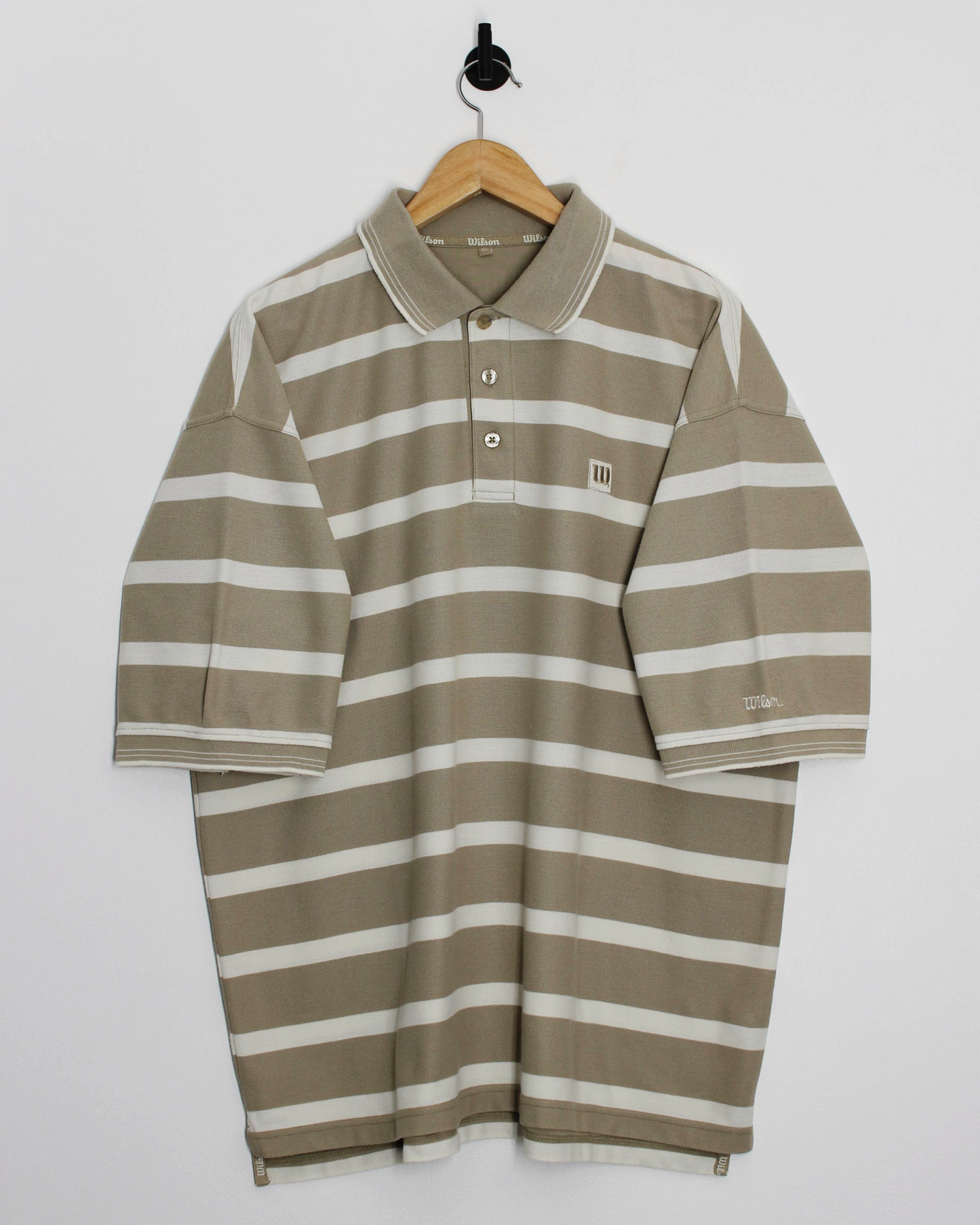 90s Wilson Beige/White Striped Polo-Shirt (XL)