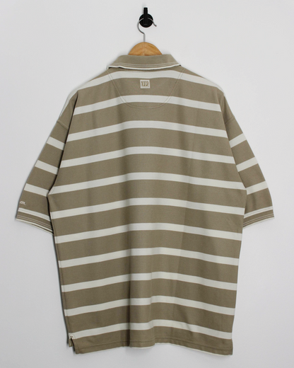 90s Wilson Beige/White Striped Polo-Shirt (XL)