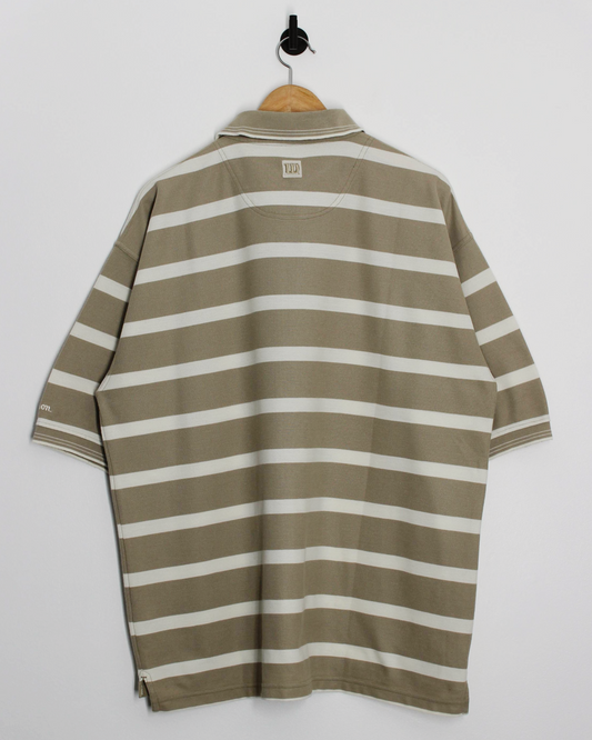 90s Wilson Beige/White Striped Polo-Shirt (XL)