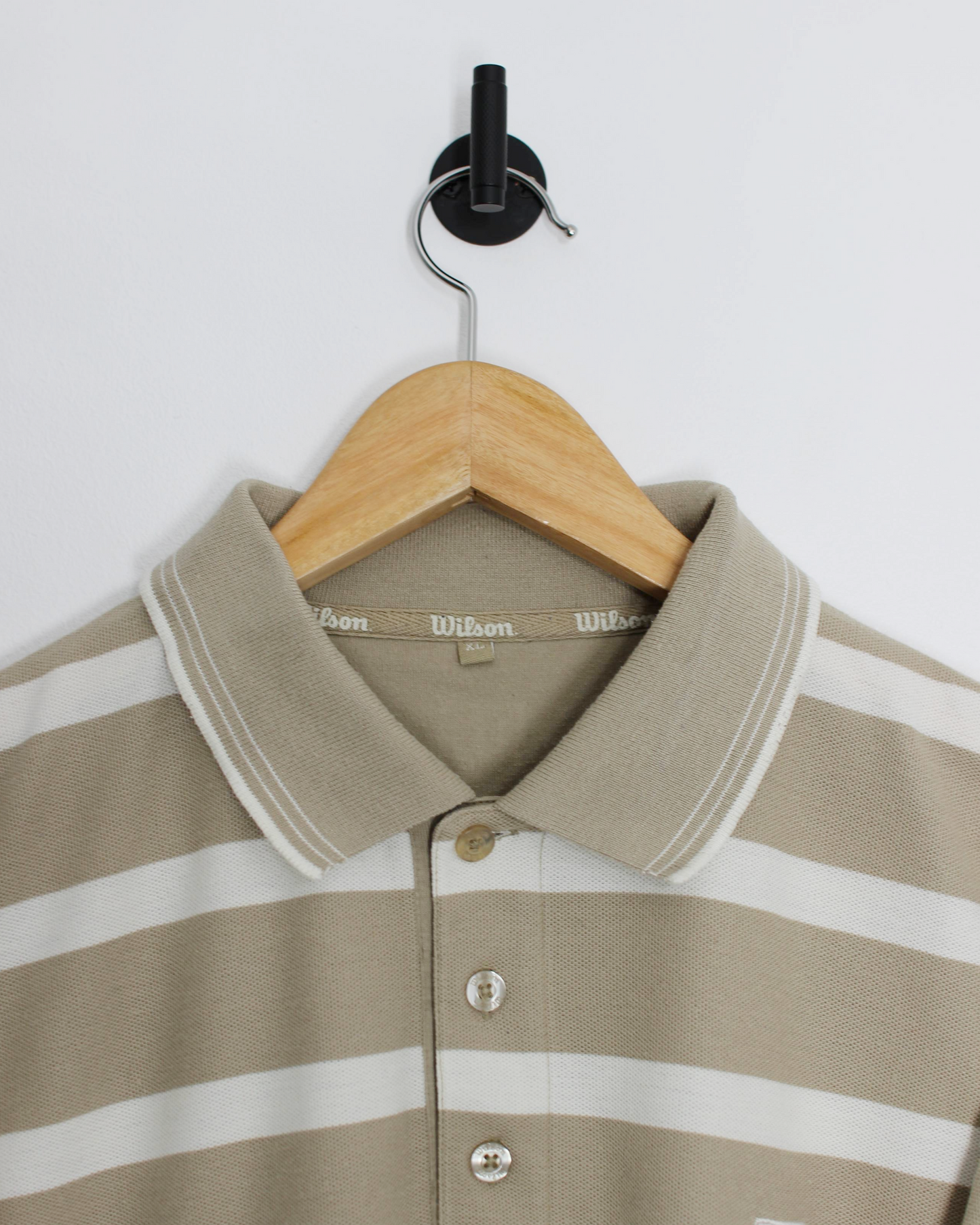90s Wilson Beige/White Striped Polo-Shirt (XL)