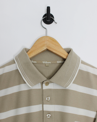 90s Wilson Beige/White Striped Polo-Shirt (XL)