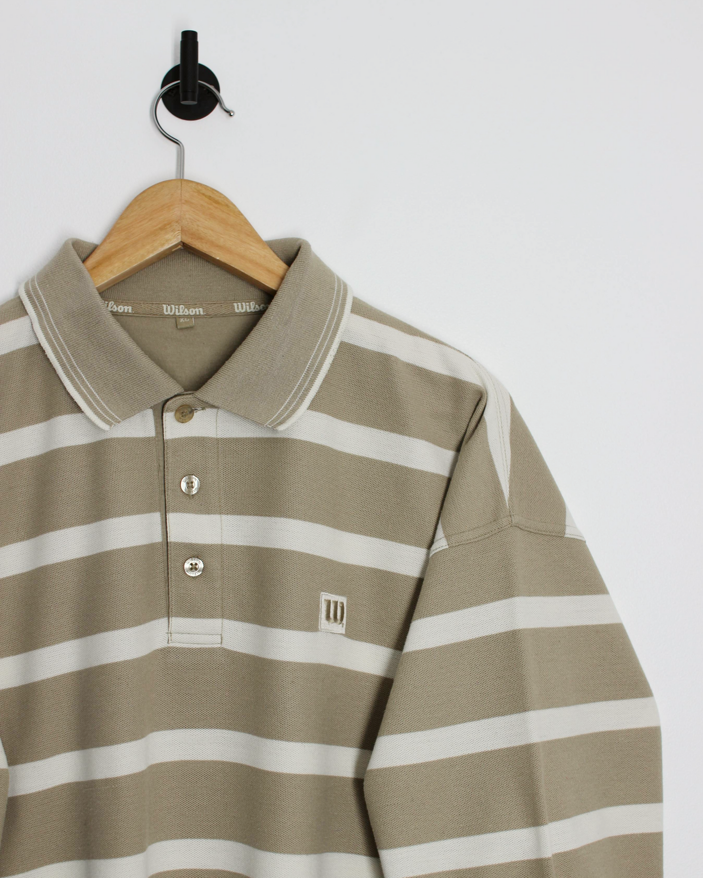 90s Wilson Beige/White Striped Polo-Shirt (XL)