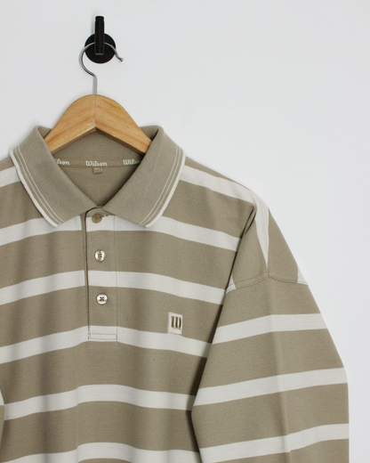 90s Wilson Beige/White Striped Polo-Shirt (XL)