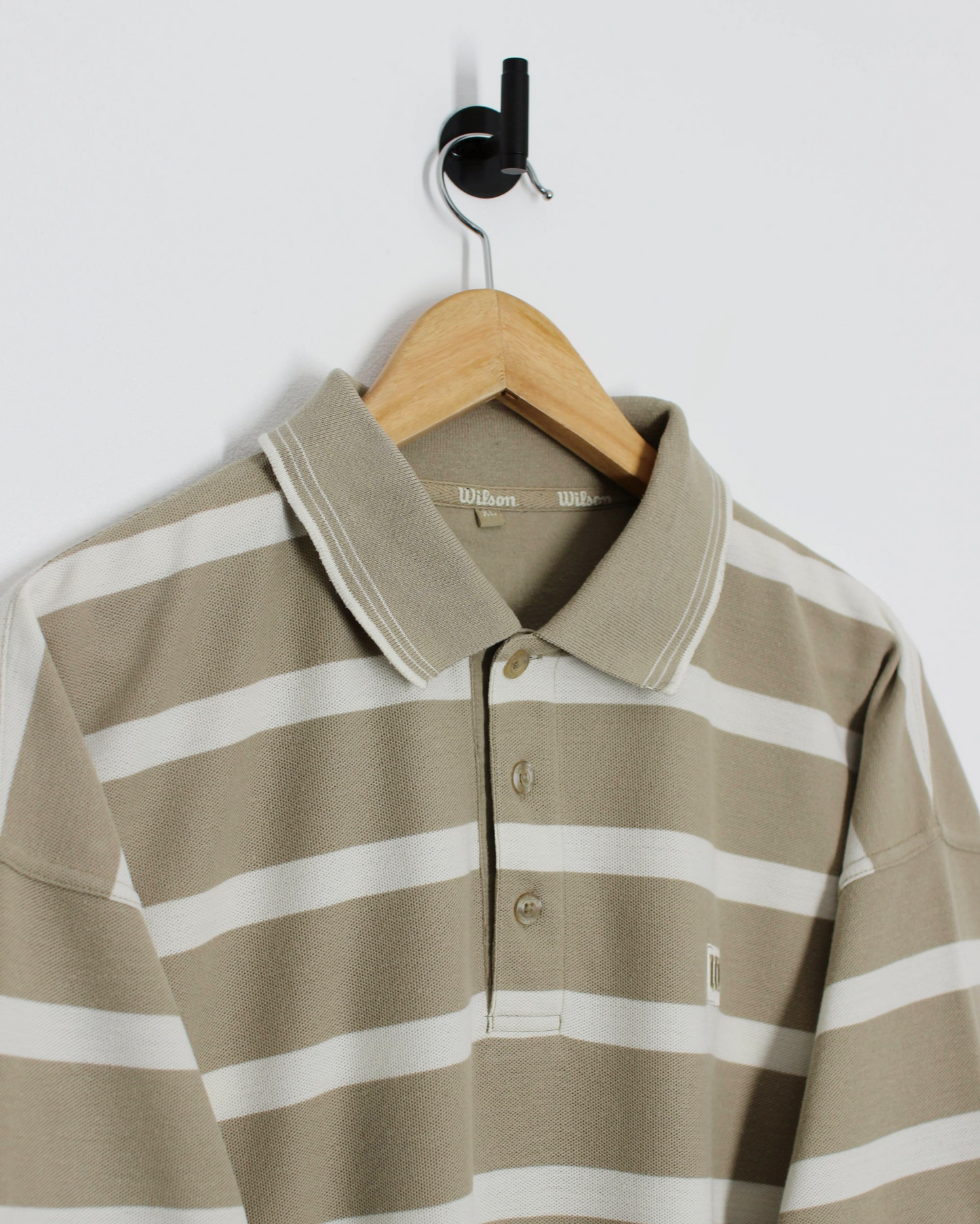 90s Wilson Beige/White Striped Polo-Shirt (XL)