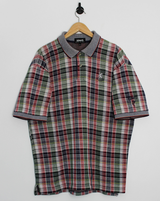 90s Ashworth Old Course St Andrews Plaid Tartan Polo-Shirt (L)